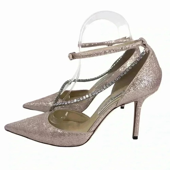 Jimmy Choo Talika 85 Glitter Crystal Strap Heels Ballet Pink EU 40 / US 10 - Picture 1 of 15
